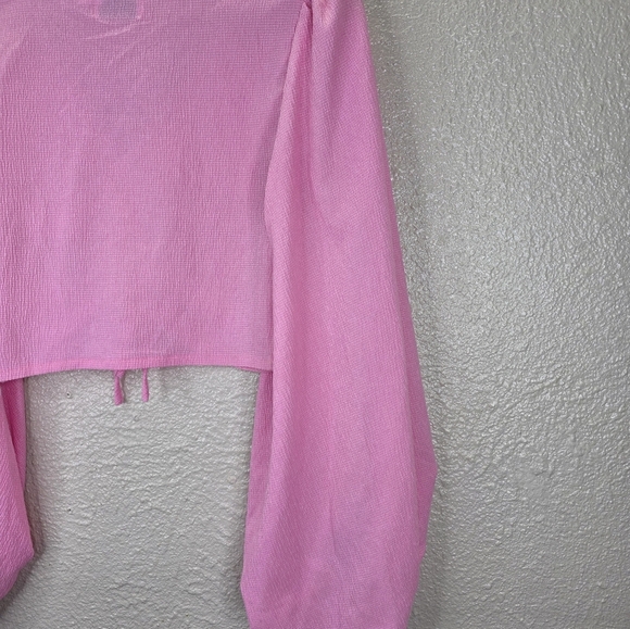 Hello Molly Cheers To The Weekend Puff Sleeve Ruched Crop Blouse Pink Size 4 - Picture 13 of 16